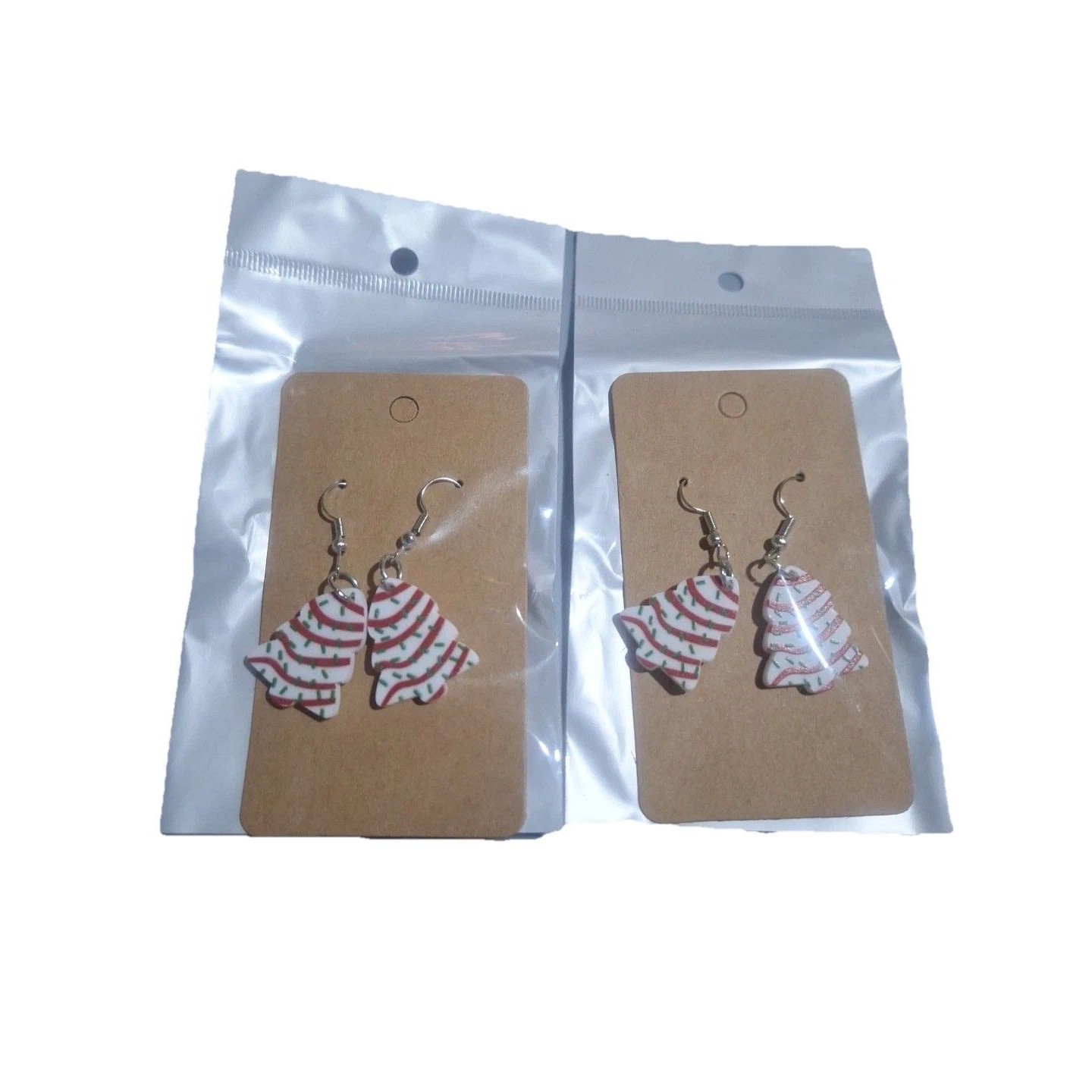 Christmas Tree Snack Cake Dangle Fish Hook Earrings Set Of 2 Pairs New Holiday 16$